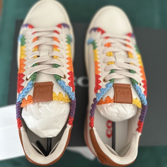 Men’s Coach low tops. Off White with Rainbow crochet stitching. New! - Picture 5 of 5